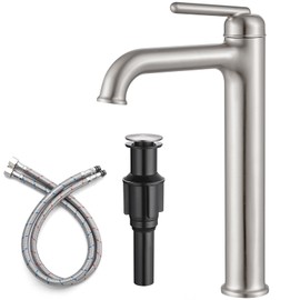 Wintap Vessel Sink Faucet Single Handle Tall Bathroom Faucet One Hole Deck Mount Lavatory Vanity Bathroom Sink Faucets with Pop Up Drain Assembly and Supply Lines Lead-Free Brushed Nickel WT-9802BN