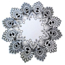 Galleria di Giovanni 16 Inch Doily Silver Gray Lace Antique White Ivory Round