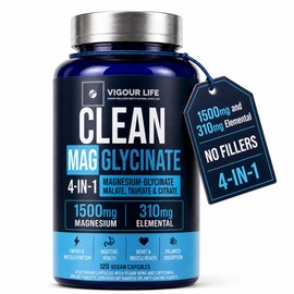 Clean Magnesium Glycinate 1500mg, 4-in-1 Complex, 120 Vegan Capsules