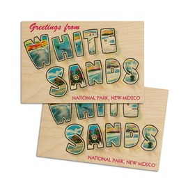 Greetings from White Sands National Park, New Mexico (4x6 Birch Wood Postcards, 2-Pack Stationary, Rustic Home Wall Decor)