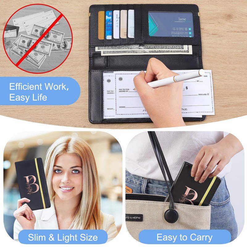 MHJY Checkbook Covers for Personal Checkbook, RFID Blocking Checkbook Holder