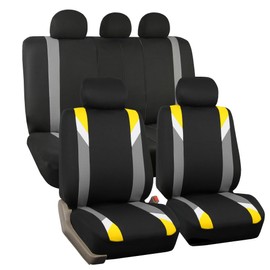 FH Group Car Seat Covers Premium Modernistic Full Set Yellow Black Automotive Seat Covers, Airbag and Split Rear Car Seat Cover Universal Fit Interior Accessories for Cars Trucks SUV Car Accessories