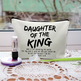 Likjad Bible Verse Leather Makeup Bag,Daughter of the King Makeup Bag,Christian Makeup Bag Cosmetic Bag,Inspirational Gifts for Women,Christian Gifts for Women Girls,Corinthions 6 18(Pu-white