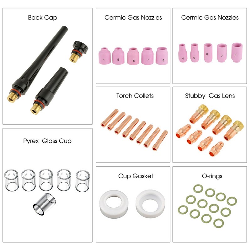 49pcs/set Gas Lens Alumina Nozzles Cups Collets Accessory Kit for