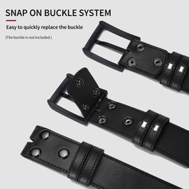 MACBORO 1-1/2" (38mm) Leather Belt Without Buckle Snap On Belt Strap for Interchangeable Buckles