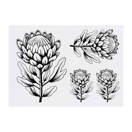 4 x 'Protea Flower' Temporary Tattoos - Water Resistant, Skin-Safe, Non-Toxic Transfers, Mixed Sizes (TO00073410)