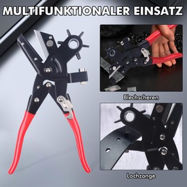 Leather Hole Punch Pliers with Universal Scissors, Belt Punch Pliers with 6 Holes, Multi Sized Belt Hole Puncher for Watch Belts, Fabric, Cardboard, Shoes, Purses, Clothing