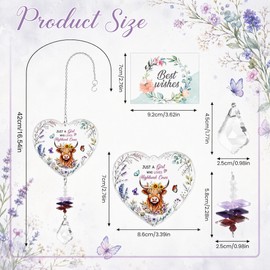 Highland Cow Gifts for Women, Heart Acrylic Ornament with Crystal Pendant