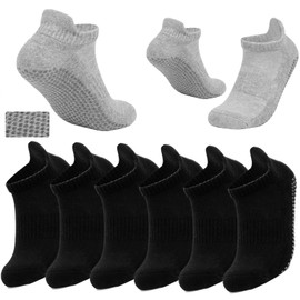 Delgent Rutschfeste Socken Baumwolle Sneaker Knöchel Socken für Herren Damen Yoga Sport Laufen 6 Paar(M:39-42EU,Schwarz)