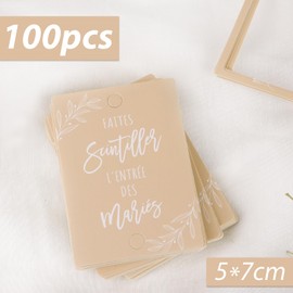 French Pack of 100 Wedding Signs for Sparklers Glow Sticks Labels Glow Sticks Wedding Signs Table Decoration for Wedding Decoration Wedding Party Accessories Guest Gift (100 x Brown)