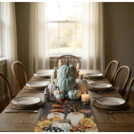 Artoid Mode Fall Gnomes Pumpkins Sunflower Maple Leaves 13" x 108" Table Runner
