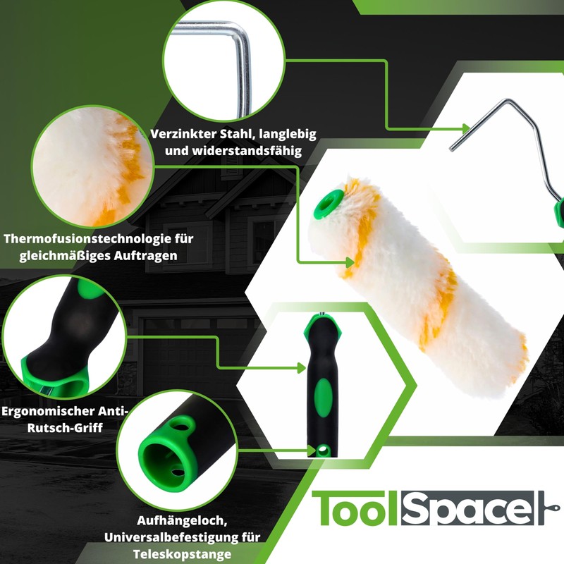 ToolSpace Set of 10 Paint Rollers + Handle - 11