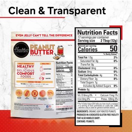 Healthier Comforts Organic Peanut Butter Powder (100% Peanuts) | Certified Organic, Non-GMO, Gluten Free, Vegan, Kosher, Keto-Friendly | No Added Sugars, No Salt, Made in the USA | Perfect For Protein Powder Shakes, Smoothies and Baking (7 oz)