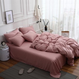 Old Pink Full Size Duvet Cover Set Solid Mauve Comforter Cover 90x90 Modern Vintage Pink Microfiber Bedding, 1 Blush Breathable Duvet Cover with Zipper Closure + 2 Pillowcase