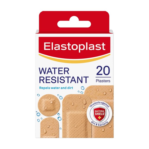 Elastoplast Water Resistant Plastic Plasters (20 Pieces), Dirt and Water-Resistant