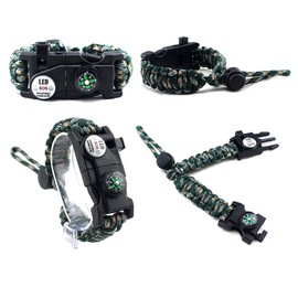 MansWill Set of 2 Adjustable Survival Bracelets, 7 Core Paracord, 20 in 1 Emergency Sports Gear Set, Outdoor Survival Kit with LED SOS Light, Compass, Rescue Whistle, Fire Starter for Wilderness