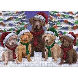 Doggie of The Day Chesapeake Bay Retriever Dogs - Christmas Family Portrait - Jigsaw Puzzle for Adults - Interlocking Puzzle Game Artwork - Gift for Dog Lovers, 200 pcs. DOTD200PZLE341