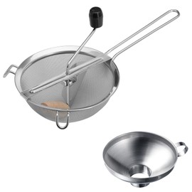 Westmark Preserving Set, 1 Strainer / Passe-vite + 1 Preserving / Jam Funnel with Long Filling Spout, Rustproof Stainless Steel/Wood, Cheeky Fruit, Silver/Black, 119822E6