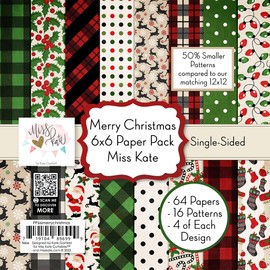 6x6 Pattern Paper Pack – Merry Christmas - for 7 Scrapbook Premium Specialty Paper Single-Sided 6"x6" Collection Includes 64 Sheets - 50% Smaller Patterns - by Miss Kate Cuttables