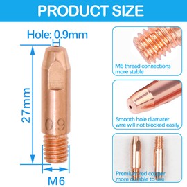 RYXZEN 10 Pieces 0.9 mm Copper Contact Tip Welding Nozzles Power Nozzle M6 0.0354 Inch Welding Device Welding Accessories Wear Parts Set for 24KD MB24 MIG MAG Welding Torch