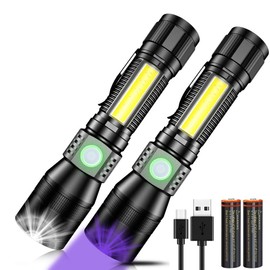 UV Flashlight Black Light, USB Rechargeable Blacklight Flashlight with Magnetic - 1000lm, Side Work Light, 7 Modes, Zoomable, Waterproof – LED Torch for Mechanics Pet Urine Stains Detector