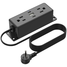 CCCEI Wall Mount Power Strip with USB Ports, Under Desk Mountable Power Strip with Outlets, 6FT Flat Plug Extension Cord Outlet, 20W USB-C Ports.