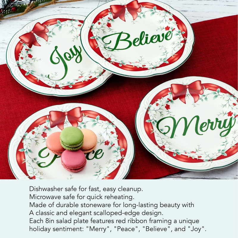 Pfaltzgraff Winterberry Red Ribbon Salad Plates, Set Of 4