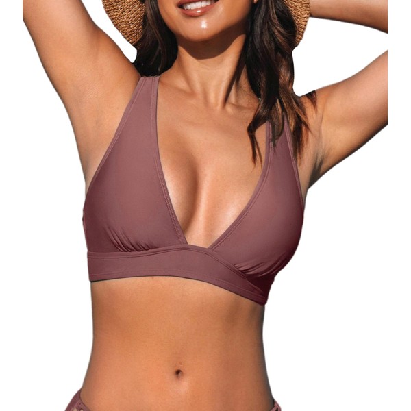 CUPSHE Women's Bikini Top V Neck Triangle Top Wide Straps