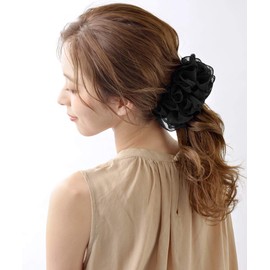 VingTAINE H-24A-BK Fluffy Chiffon Banana Clip, Simple Hair Accessories, Black