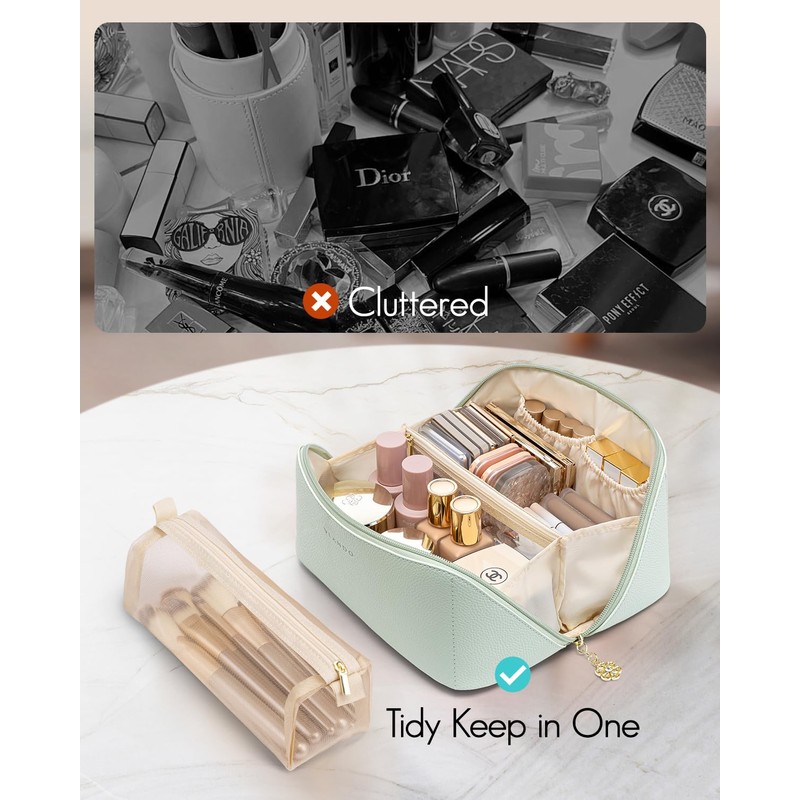 Vlando Makeup Bag,Travel Makeup Bag Waterproof Portable Cosmetic Bag PU