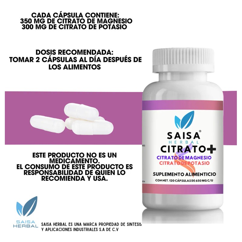 Citrato De Magnesio Y Potasio 120 Cp De 650 Mg