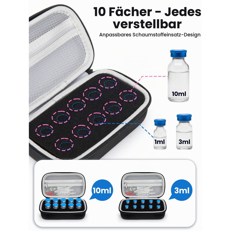 YOUSHARES Peptide Box for 3-10 ml Vials, 10 Compartment Vial