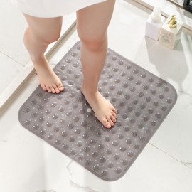 HITSLAM Non-Slip Shower Mat, 53 x 53 cm, Non-Slip Shower Mat with Suction Cups, Bath Mat, Non-Slip, BPA-Free, Machine Washable Bath Mat, Soft on the Feet, Shower Mat, Grey
