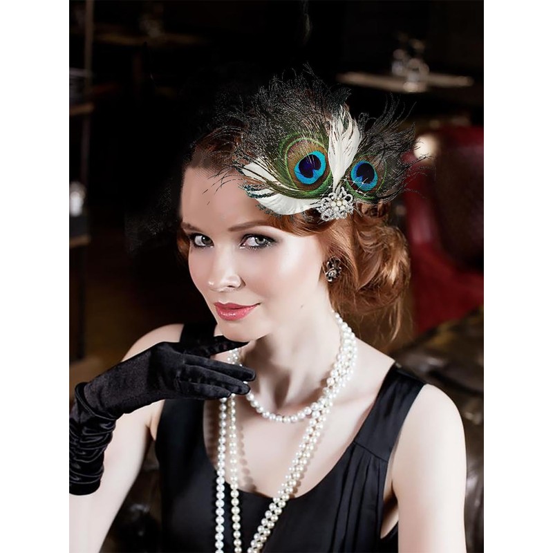 IYOU Peacock Feather Flapper Headpiece Green 1920s Gatsby Hair Clips