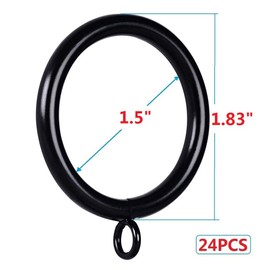 JushengXMX 48 Pcs Black 1.5-Inch Inner Diameter Metal Curtain Rings with Eyelets,Fits Up to 1 1/4-Inch Rod