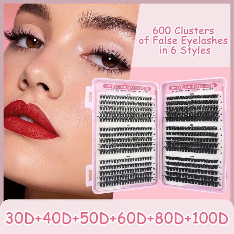 xiluuyou 580Pcs Individual Cluster Eyelashes Kit, D Curl DIY Lash