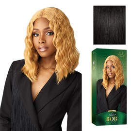 Sensationnel Chicbob Lace Frontwig - Lob Unit 6 Face Framing Glueless Wig Wide 5 Inch Deep Part Synthetic Preplucked Hairline (1B OFFBLACK)
