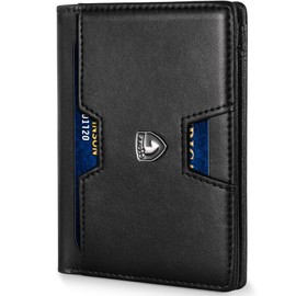 GSOIAX Wallet for Men Slim RFID Blocking Front Pocket Bifold Wallet Leather Money Clip 10-12 Cards Mens Wallet with ID Window Thin Minimalist Credit Card Holder Birthday Gifts for Men Leather-Black