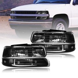 Fullux Headlight Assembly Headlights, Compatible with 1999-2002 Chevy Silverado 1500 2500/2001-2002 Silverado 1500HD 2500HD 3500HD Left&Right Side Headlamp Amber Reflector Black Housing