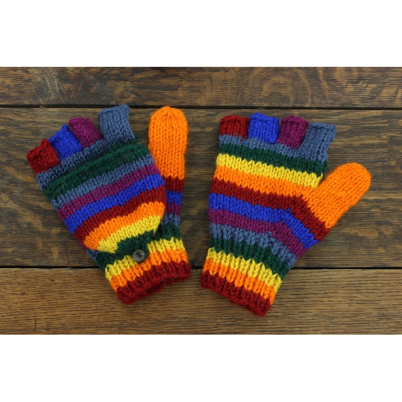 LOUDelephant Chunky Wool Knit Fingerless Shooter Gloves - Stripe -