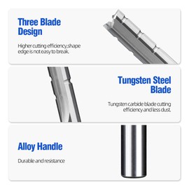HUHAO CNC Router Bits 1/2 inch Shank 3 Flutes TCT Straight Router Bit Straight Flute End Mill Cutters Woodworking CNC Trimming Slot Bits Carbide Milling Cutter for MDF Plywood Chipboard Wood,1/2*6*22