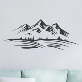Mountain Landscape Vinyl Sticker – Black Silhouette Nature Decal for Car, Camper, Laptop, or Wall