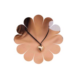 Allereya Vintage Long Velvet Wrap Choker Necklace Puffy Heart Pendant Necklace Black Velvet Necklace Gold Heart Velvet Choker Necklace Jewelry for Women and Girls (Gold)