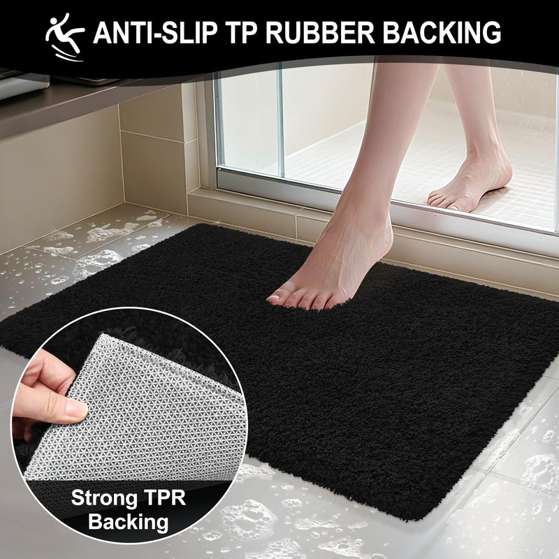 ATRUG Bathroom Rugs 24"x17", Black Extra Soft Absorbent Bath Mat,