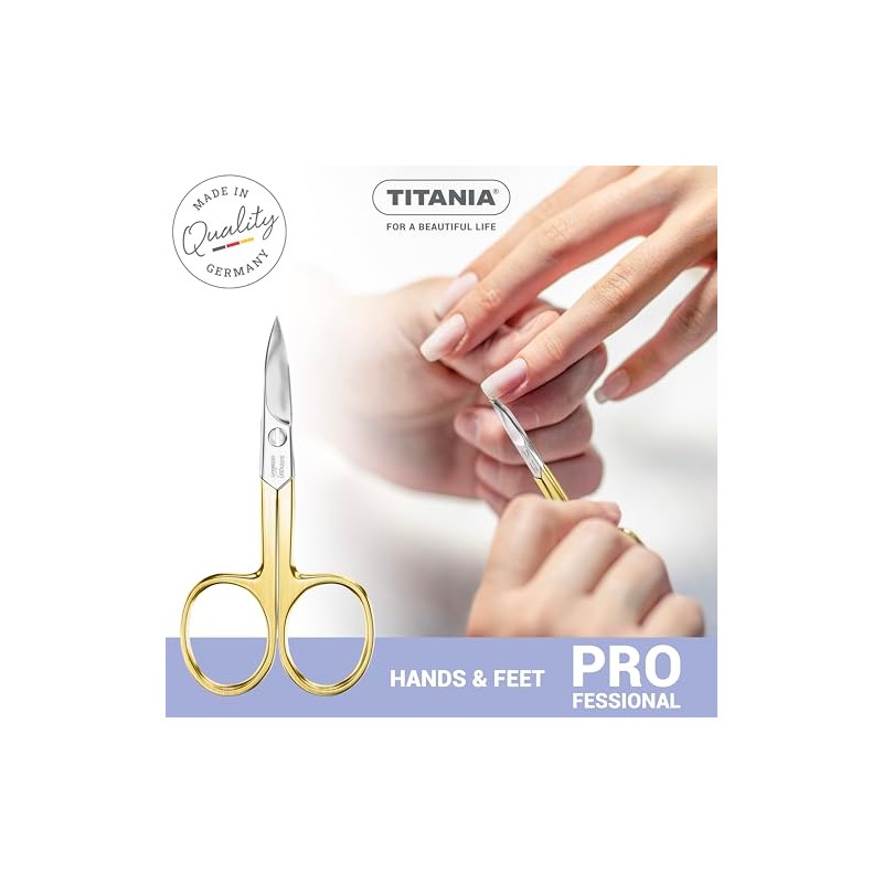 TITANIA Nagelschere Solingen vergoldet (9,5cm) • Gebogene Schere • Extra