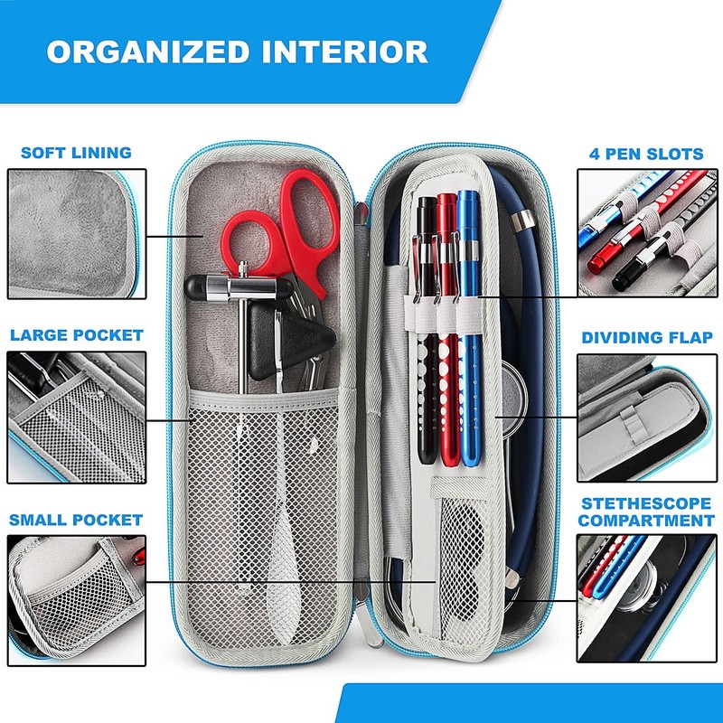Primacare KB-9397-BL Stethoscope Case, Supplies Included, Blue with Multiple Compartments,