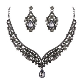 EVER FAITH Austrian Crystal Royal Luxury V-Shaped Teardrop Necklace Earrings Set Gold Tone, Crystal