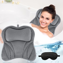 UCAMP Bath Pillow, Bath Pillow as Neck and Neck Pillow, Bathtub, with 4D Air Mesh Technology and 6 Suction Cups, Including Black Eye Mask, Perfect for Home Spa, Relaxation