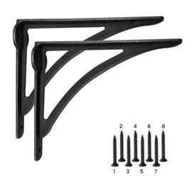 Edenic 2pcs Scaffold Board Ironbridge Shelf Brackets - 5.5x7 Inch Cast Iron Heavy Duty Wall Bracket for Shelves, 8 Wall Mounted Screws 25mmx4.5mm for Kitchen Shelve, Living Room, Outdoor Support
