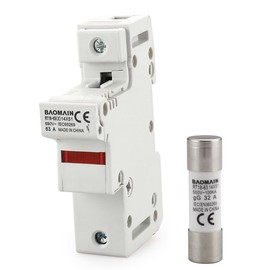 Baomain Cylindrical Fuse Holder RT18-63(X) 14mm X 51mm Fuse Base Single Pole DIN Rail Mount with 5 PCS of 32 Amp Fuse CE Listed